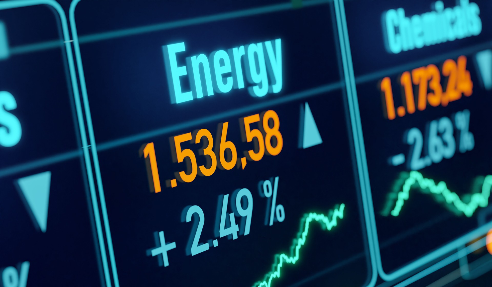 Energy sector index, stock market and exchange.